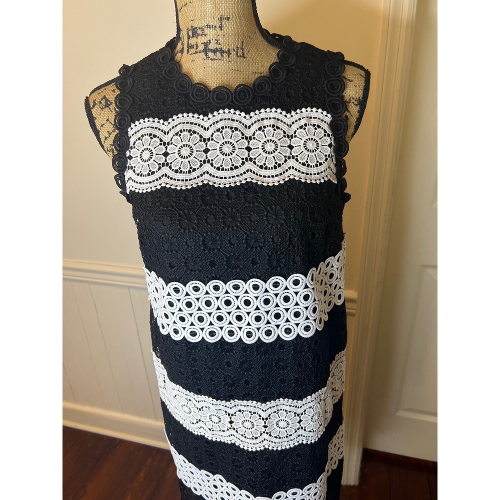 Kate spade Black White Lace Sleeveless Shift Dress Floral Geometric Stripes - Picture 4 of 9